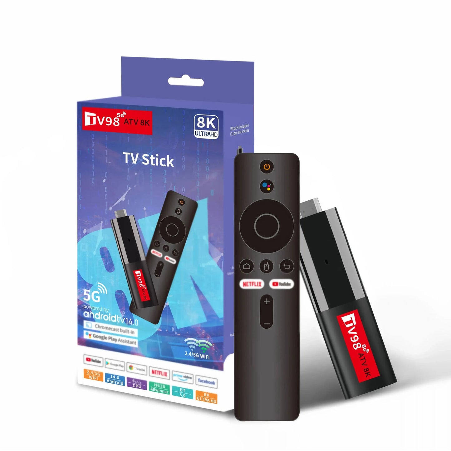 Mini TV Stick Android 14Allwinner H618 Quad Core A53 4K VoiceRemote Smart TV Box