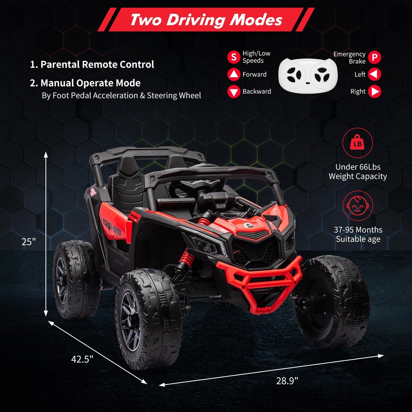 Can-Am Licensed 12V Ride on UTV Car for Kids Electric Fun Toys 4WD Off-Road Quad