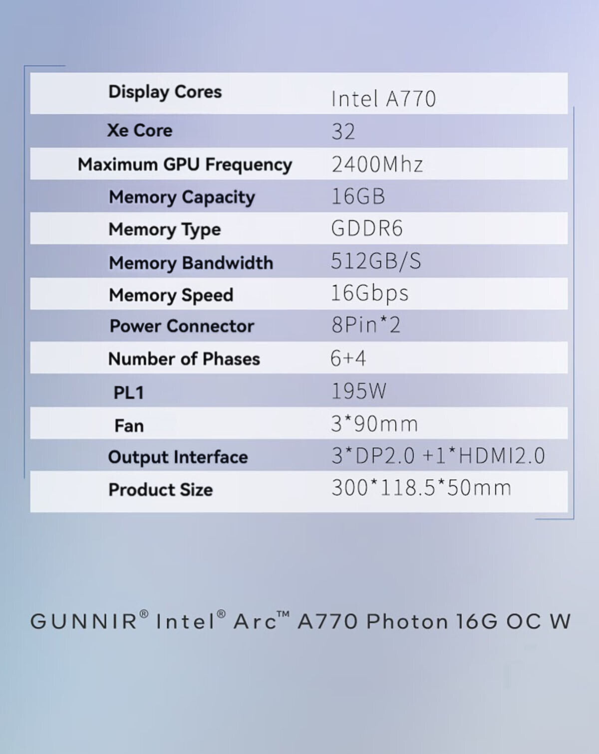 GUNNIR Gaming Graphics Card Intel Arc A770 Photon 16G OC GDDR6 2400Mhz GPU