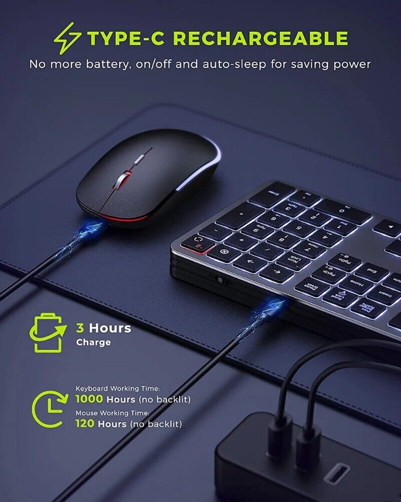 Full-Size Backlight Wireless Keyboard and Mouse Combo Laptop PC USB Silent Click