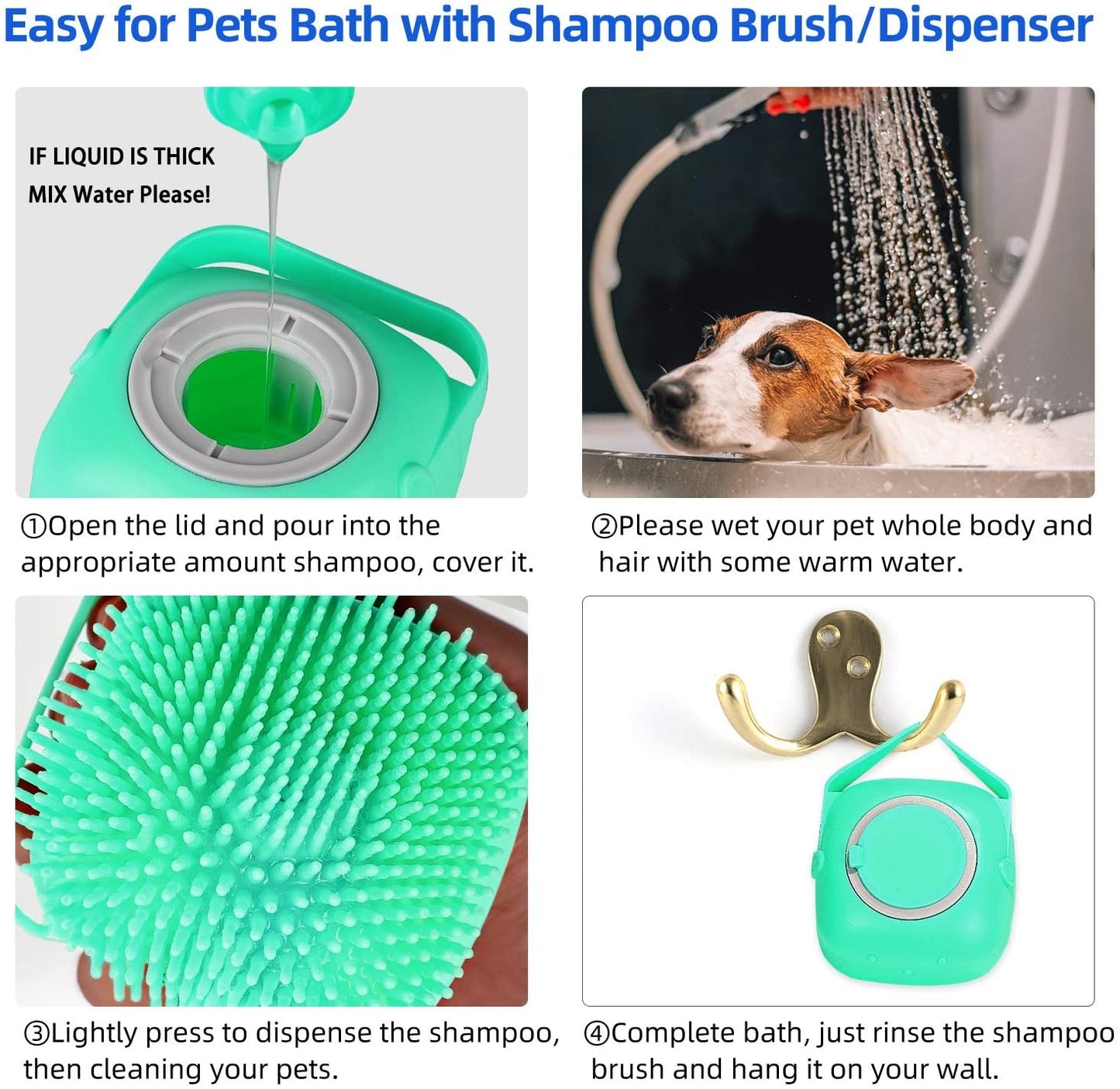 Pet Dog Shampoo Massager Brush Cat Massage Comb Grooming Scrubber Shower Brush F