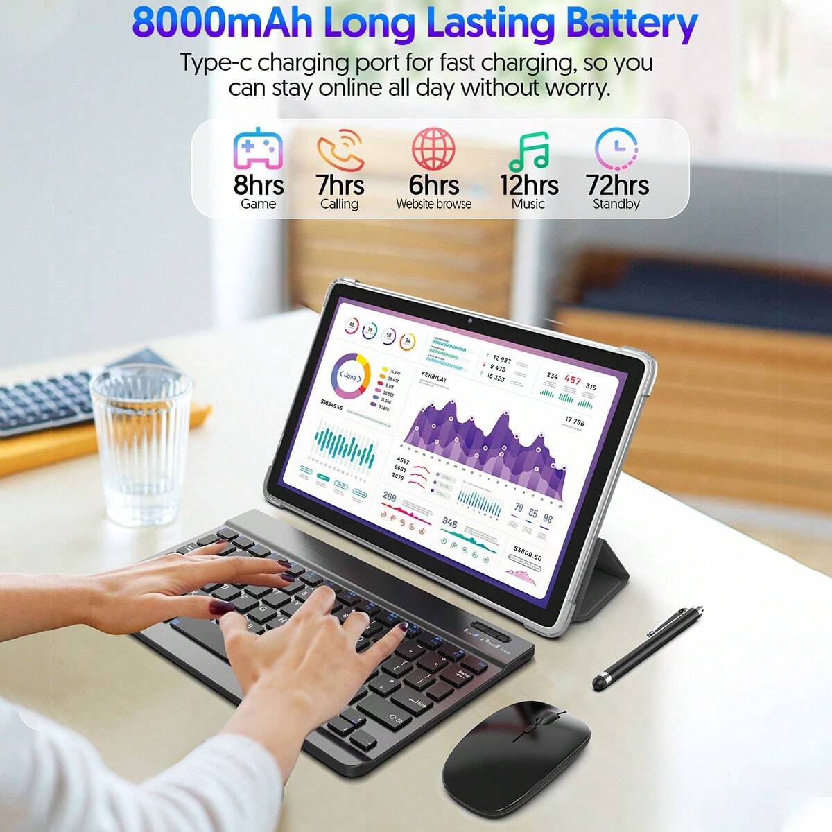 10.1" Android 14 2-in-1 Tablet - 8GB/128GB/1TB, Octa-Core, 8000mAh, 5G WiFi 6