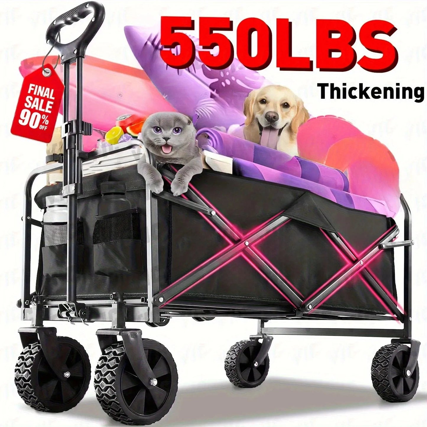 Folding Beach Wagon Cart 550LBS Heavy Duty Utility w/Big Wheels