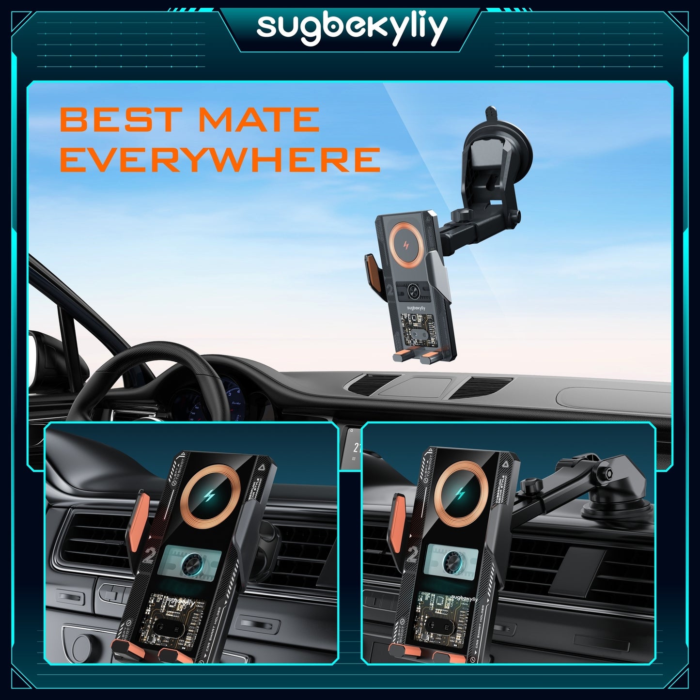15W Fast Wireless Car Charger Automatic Clamping Mount Air Vent Phone Holder BK