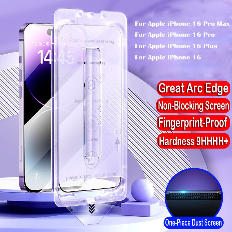 Glass Screen Protector for iPhone 16 15 14 Pro Max ,One-Click Installation-2024