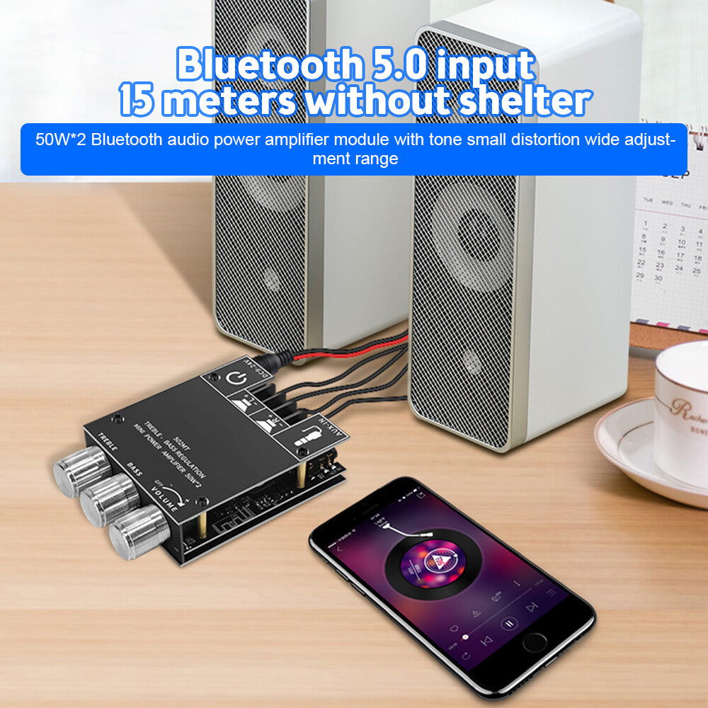 ZK-502MT 50W*2 Bluetooth 5.2 Audio Amplifier Board Module Tone Adjustable DIY.