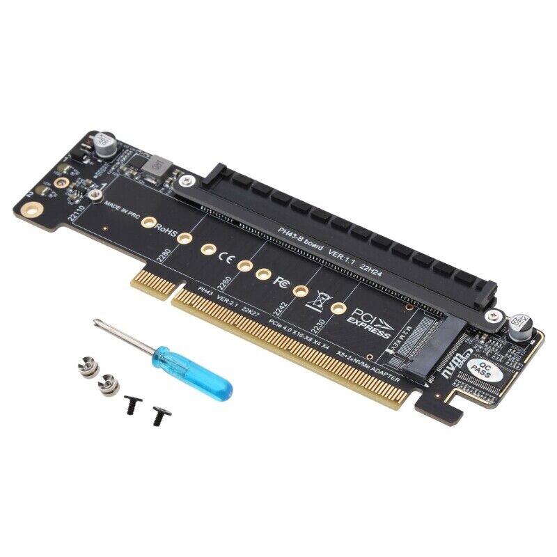PCIE 4.0 X16 to X8+X4+X4 Splitter Adapter PCIe to 2x M.2 NVME SSD Expansion Card