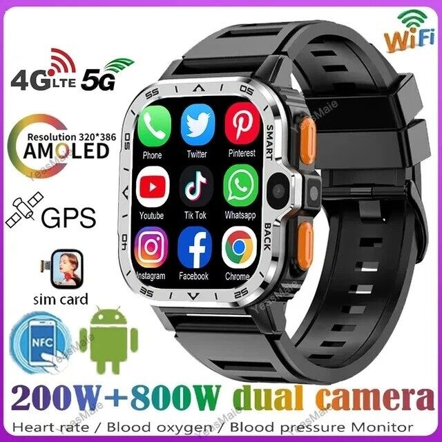 4G Android Smart Watch 2G 16G/64G ROM GPS SIM Card WiFi Dual Camera Smartwatch