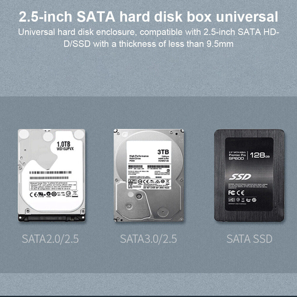 Drive Hard 3.0 Case 2.5" SSD External Clear HDD Enclosure Laptop SATA Tool-Free
