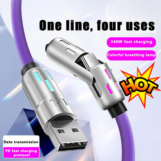 4-in-1 240W USB-C Cable, USB C Cable 1.2m, Multi USB Charging Data Cables HOT!