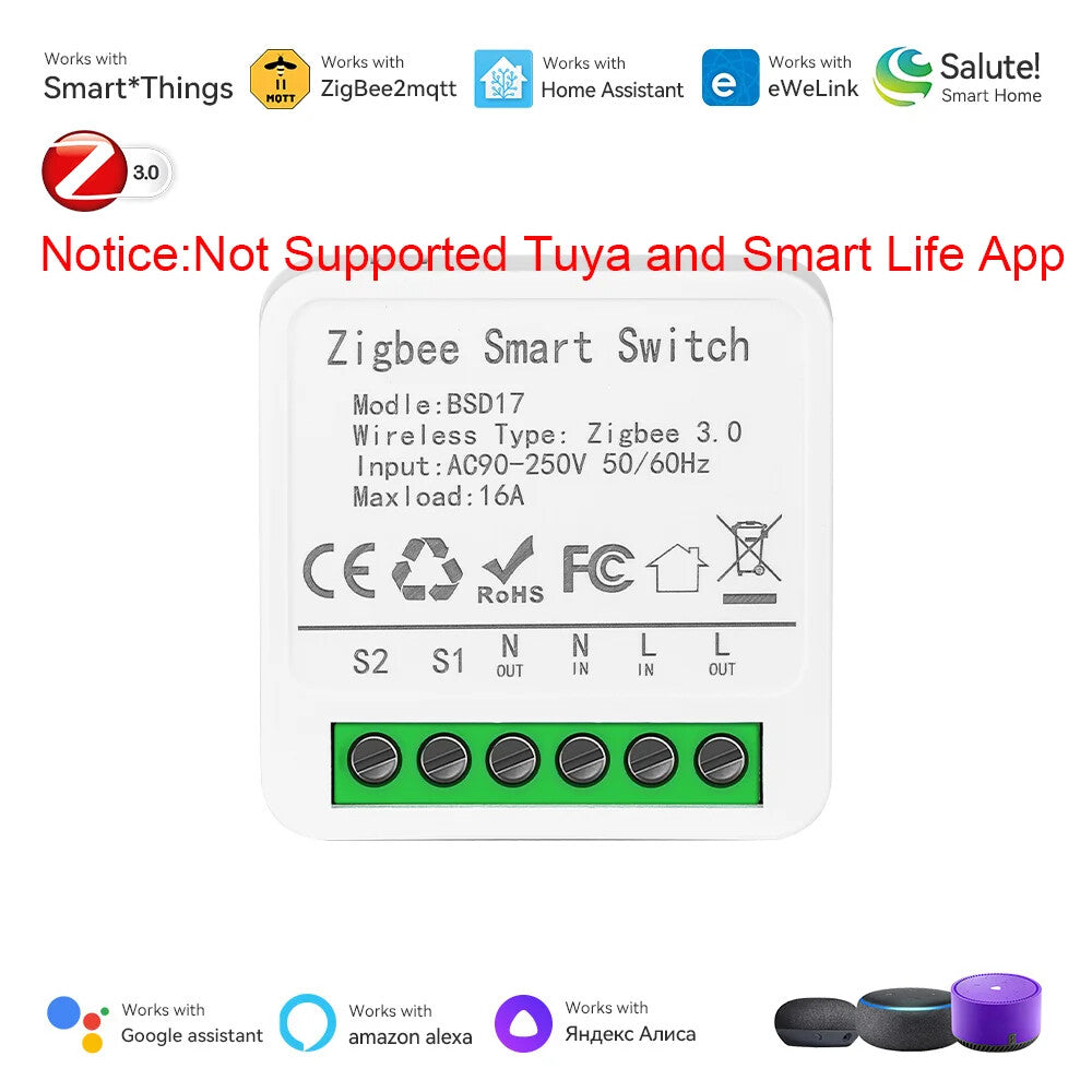 Smart Home ZigBee WiFi Smart Switch with Power Monitor 16A Mini Breaker Voice US