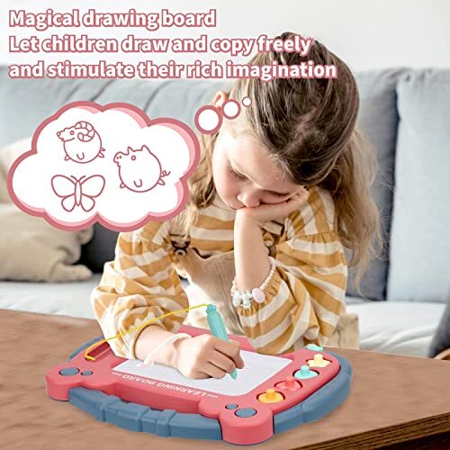 Magnetic Drawing Board for Toddlers 1-3, Color Erasable Doodle Writing Blue