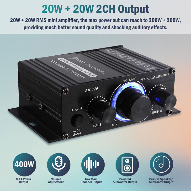 12V Car Household Stereo Mini Hi-Fi Amplifier 2 Channel Audio Power Amp 400W NEW