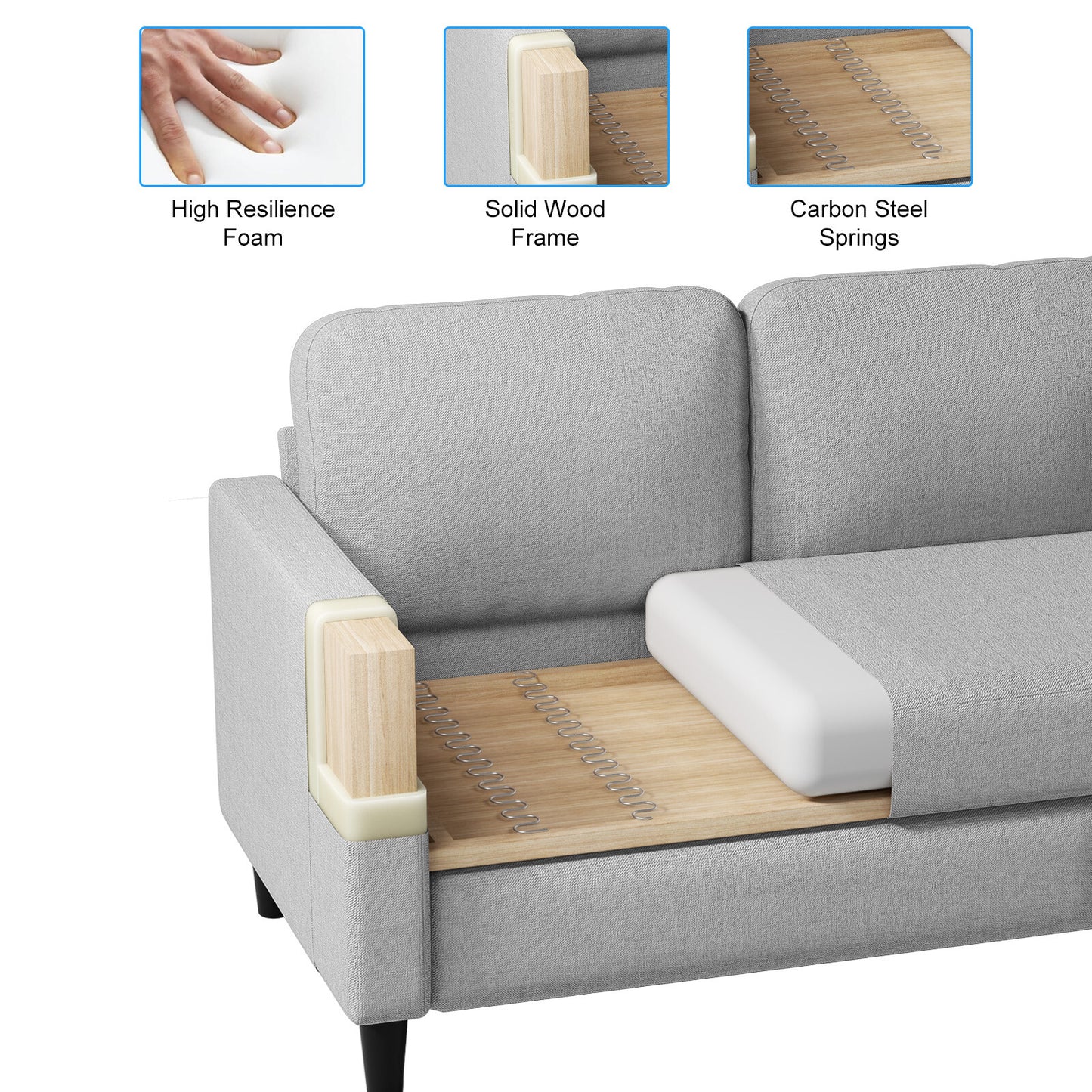 Small Sectional Sofa with Storage Ottoman,3 Seater L Shaped Sofa for Living Room