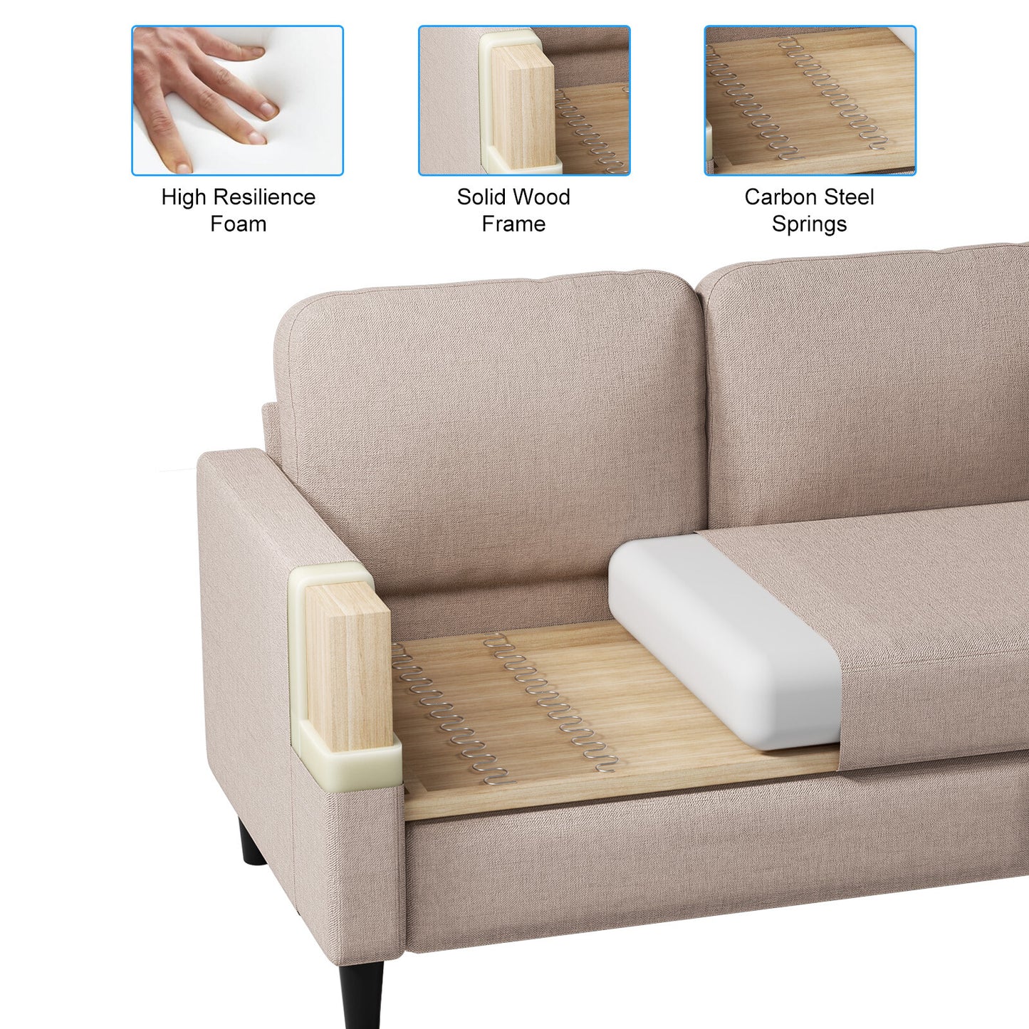 Small Sectional Sofa with Storage Ottoman,3 Seater L Shaped Sofa for Living Room