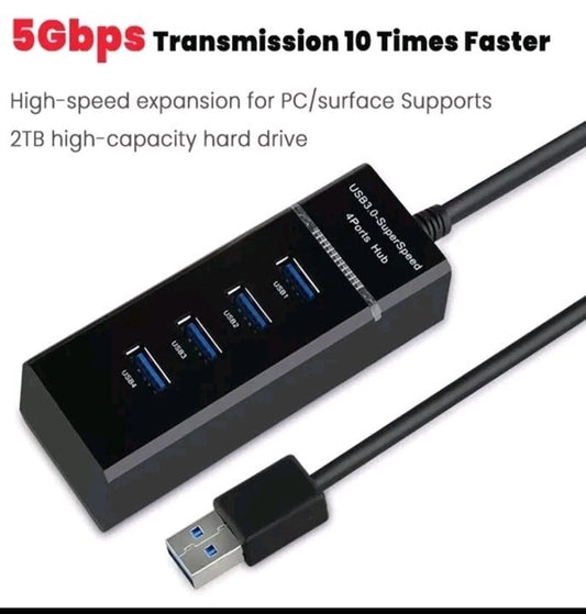 USB 3.0 Hub 4Port Splitter Adapter High Speed Data LED For PC Laptop Desktop
