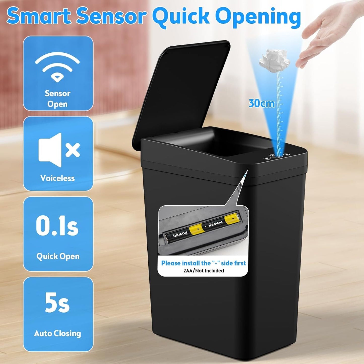 2 Pack Automatic Touchless Garbage Bin Motion Sensor Trash Can Waterproof Office