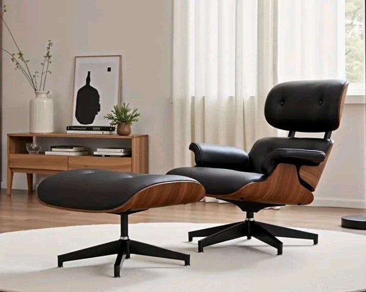 Leather Recliner Chair with Ottoman - Mid-Century Modern Accent Lounge Chair
