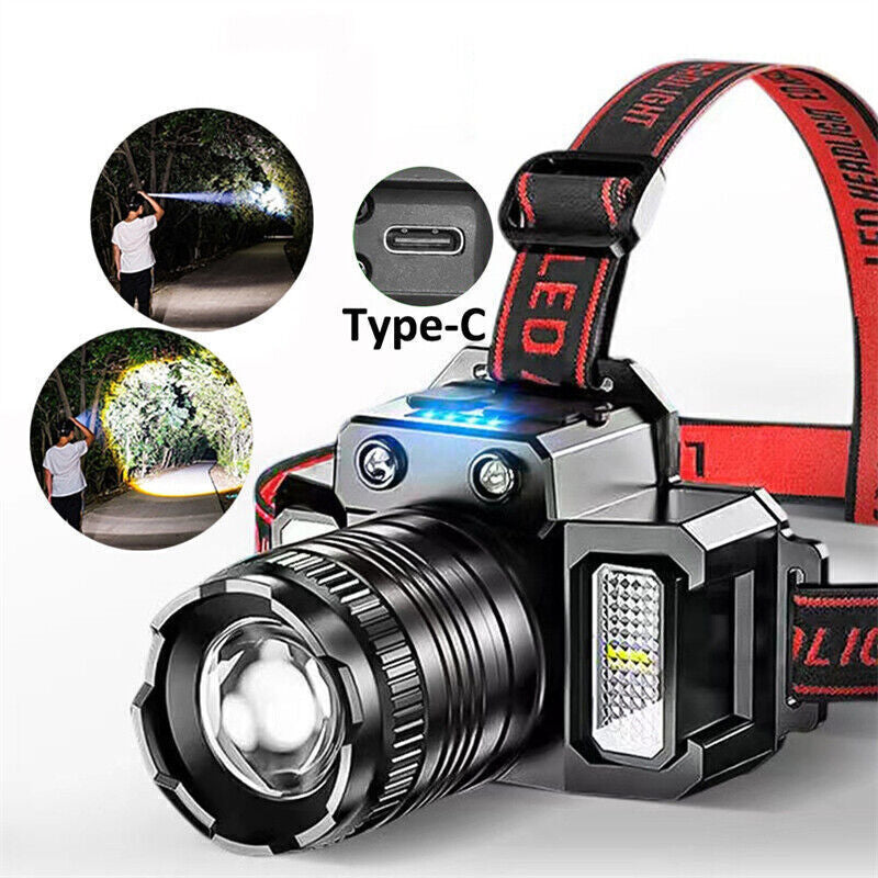 2 Pack USB Rechargeable LED Headlamp Headlight Head Light Waterproof Flashlight
