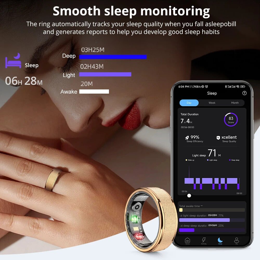 Smart Ring with Charging Case,Health Sleep Monitor, 5ATM Waterproof,Multi-sport