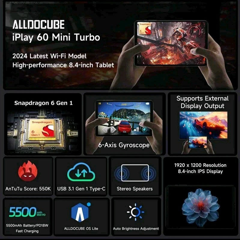 ALLDOCUBE IPLAY60 MINI TURBO Tablet 8.4 inches 128GB 16GB Android 14