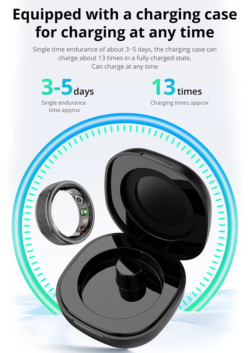 Smart Ring with Charging Case,Health Sleep Monitor, 5ATM Waterproof,Multi-sport