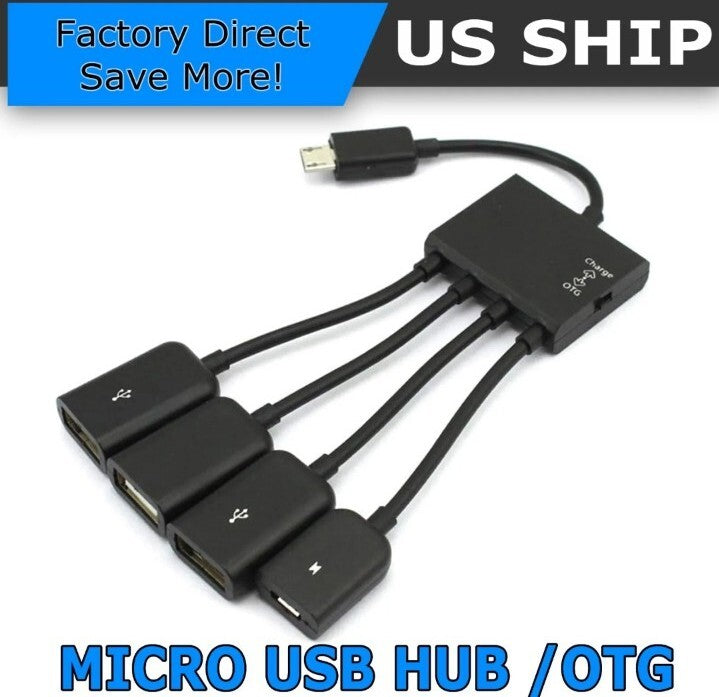 Micro USB Charging OTG Hub Splitter Cable for Smart Phone Android Tablet 4 In 1
