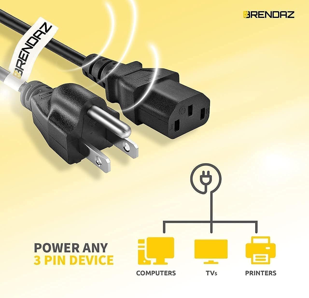 Universal AC Power Cable - 2-Pack- 1ft. 3 Prong PC Power Cord Replacement for...