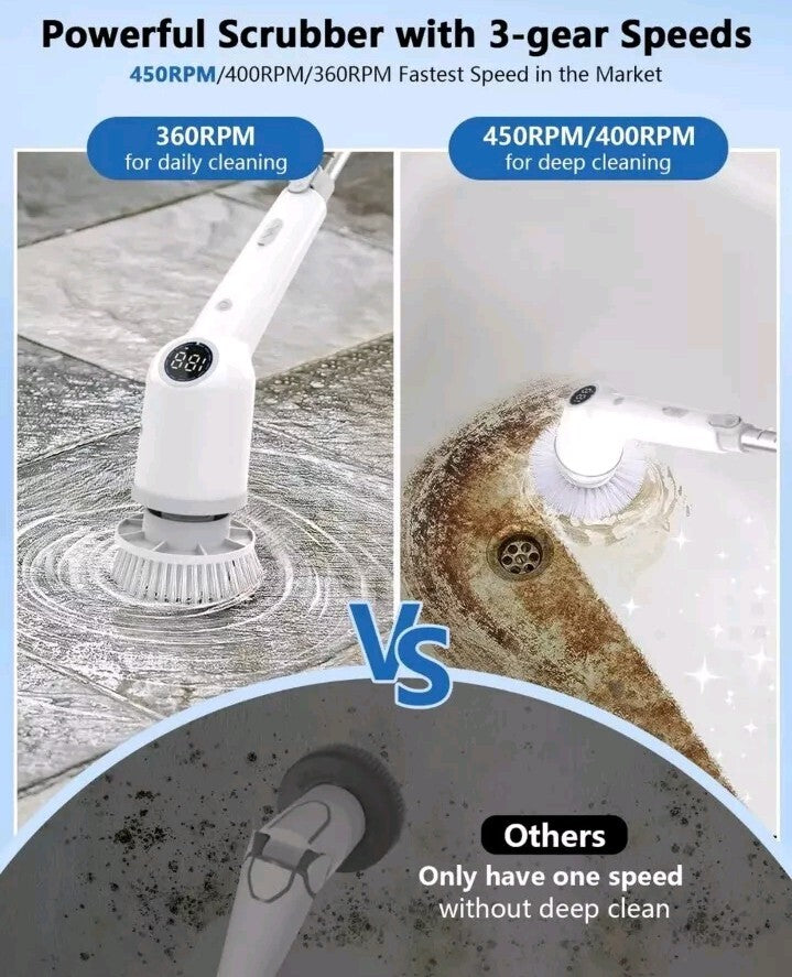7 Heads Electric Spin Scrubber Cordless Bathtub Power Scrubber Cleaning Brush