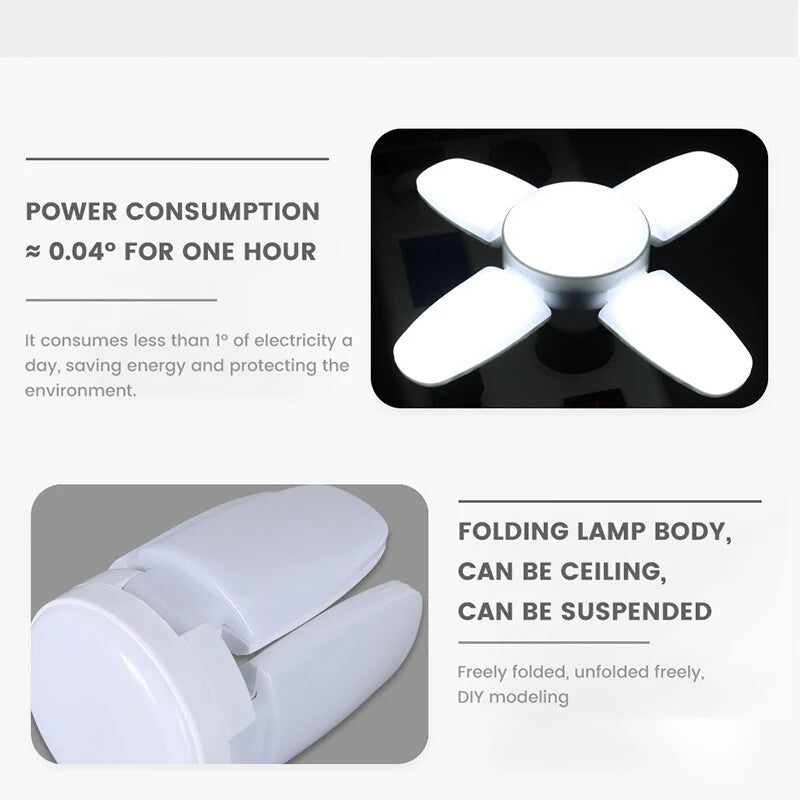 E27 LED Bulb Fan Blade Lamp Foldable For Home Shop Garage Ceiling Fixture Lights