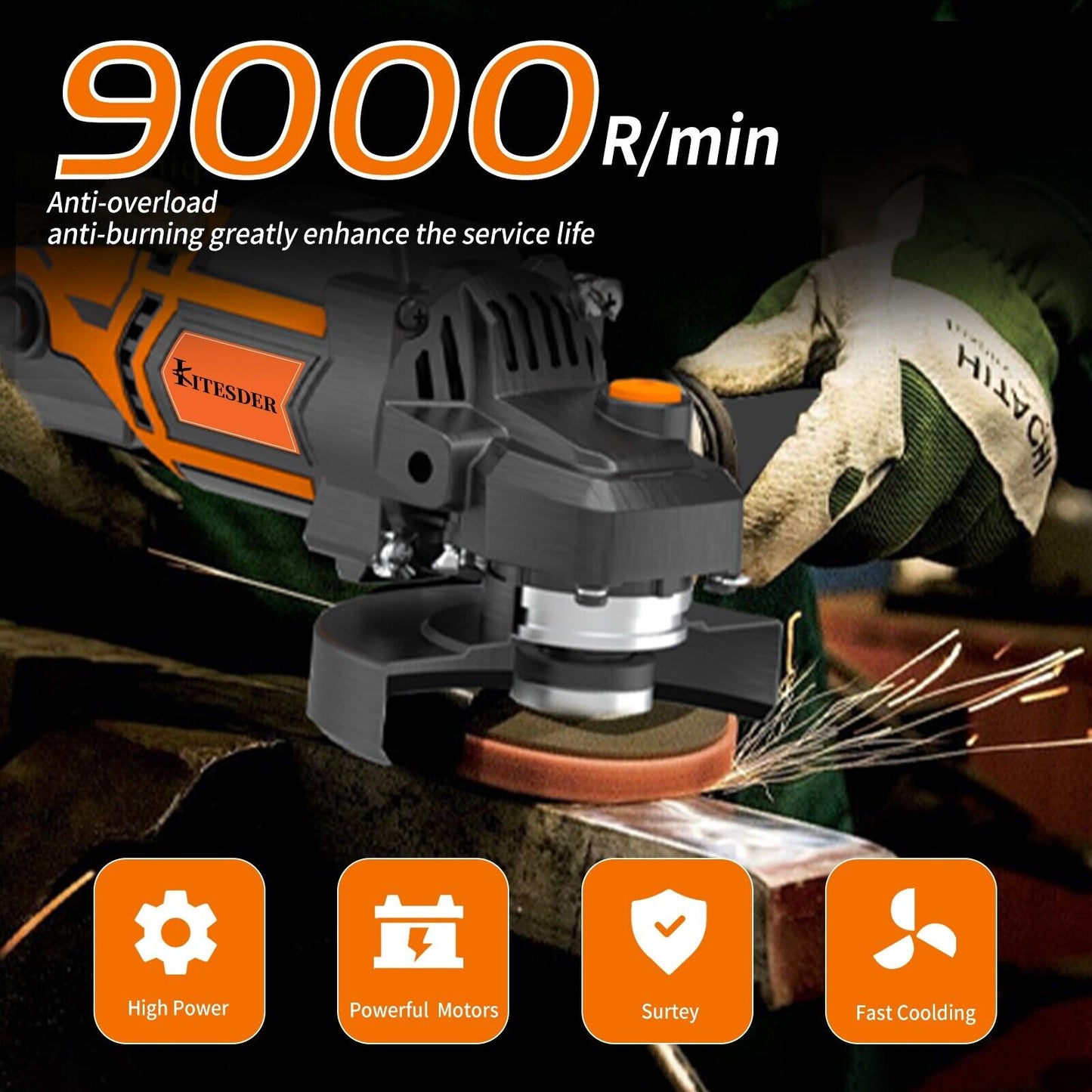 KITESDER Cordless Angle Grinder Handheld Saw 9000RPM with Battery Blade Toolkit