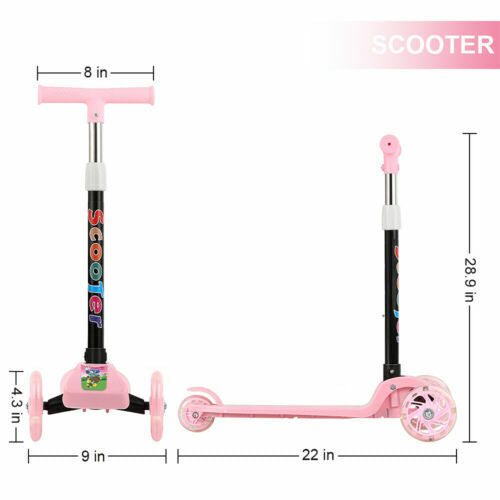 3 Wheel LED Kick Scooter Children Scooter Adjustable Handlebar Toddler Girls Boy