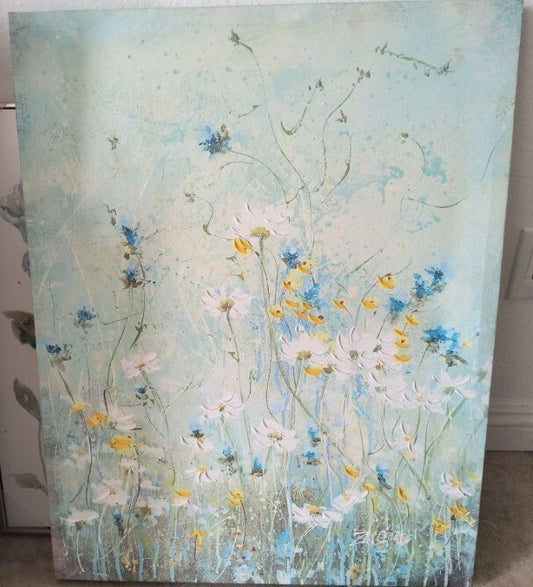 Painting of Blue Flower Abstract on Canvas