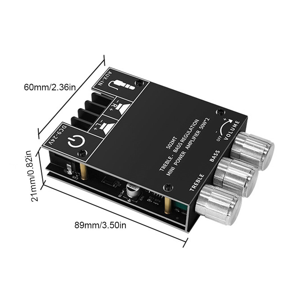 ZK-502MT 50W*2 Bluetooth 5.2 Audio Amplifier Board Module Tone Adjustable DIY.