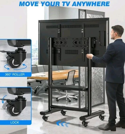 Heavy Duty Rolling TV Stand for 50-92 Inch Large TVs up to 200 lbs, Height Ad...