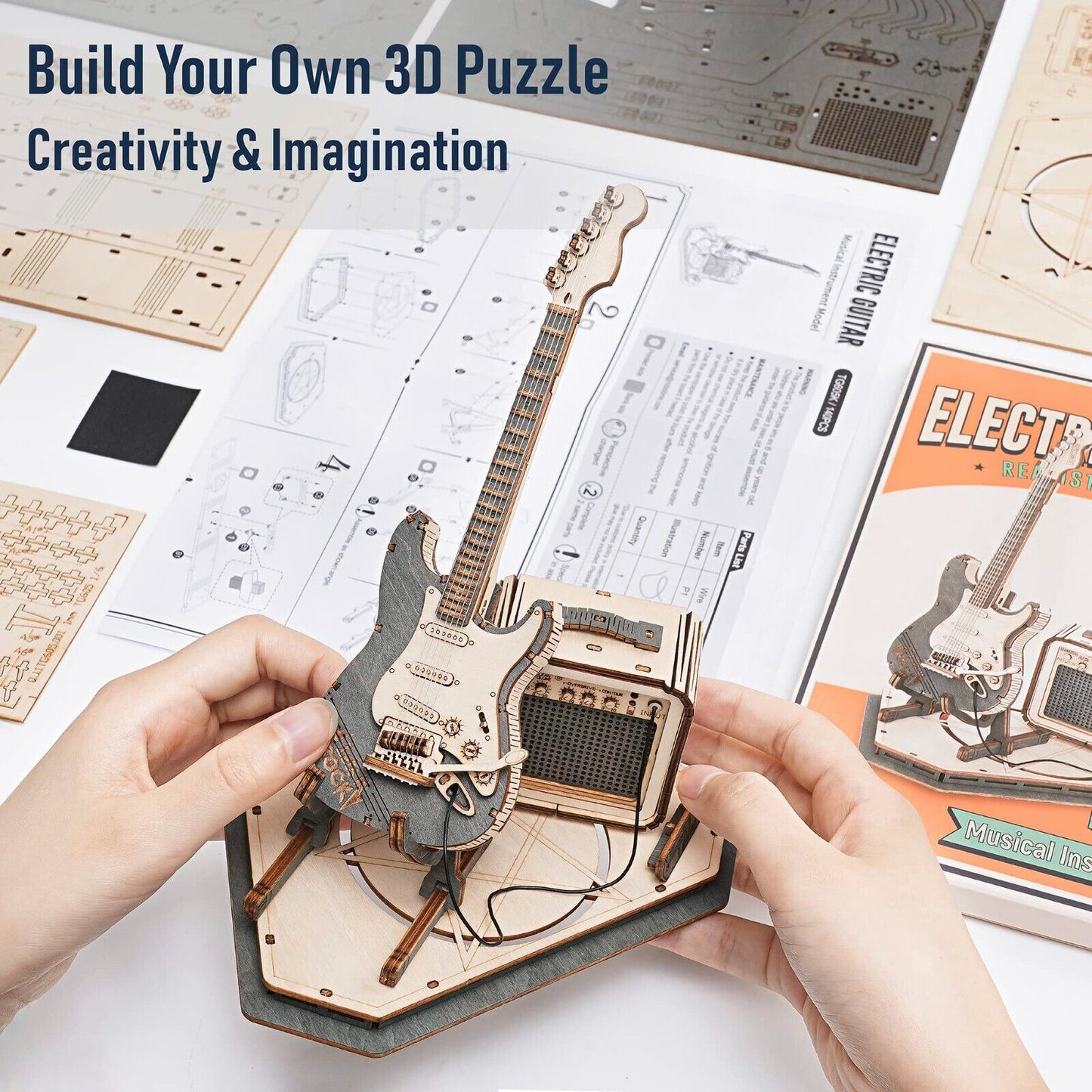 ROKR 3D Wooden Puzzle Electric Guitar Model Kit Puzzle Toy Decor for Adult Gifts