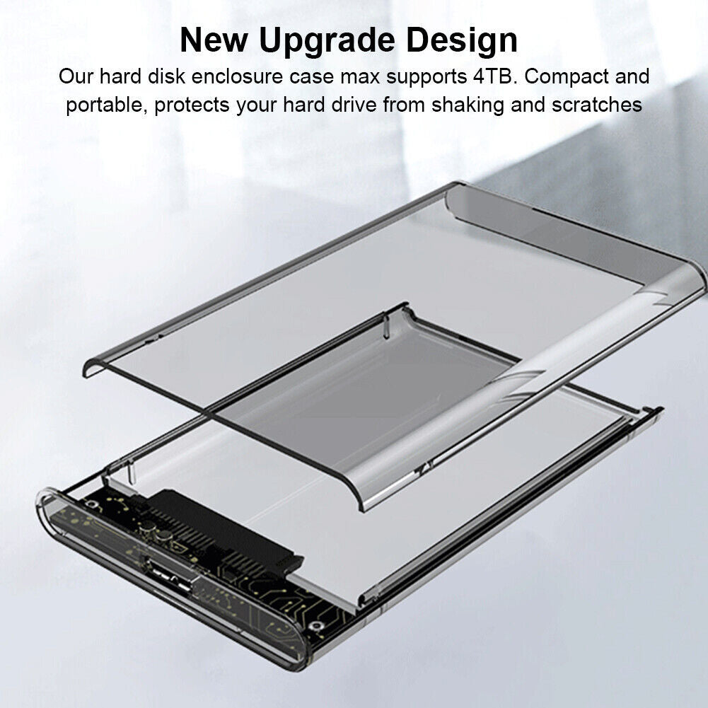 Drive Hard 3.0 Case 2.5" SSD External Clear HDD Enclosure Laptop SATA Tool-Free