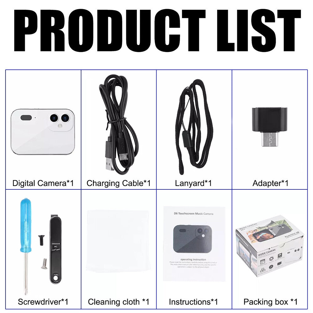 64MP 4K Digital Camera 16X 3 Lens Touch Screen Camera Music Player OTG 3600mAh