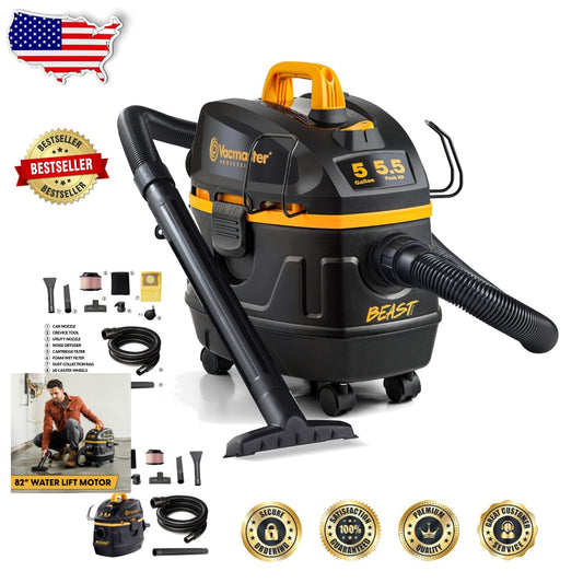 Professional 5-Gallon Wet/Dry Vacuum with Powerful 5.5 HP Motor & 9 Accessories