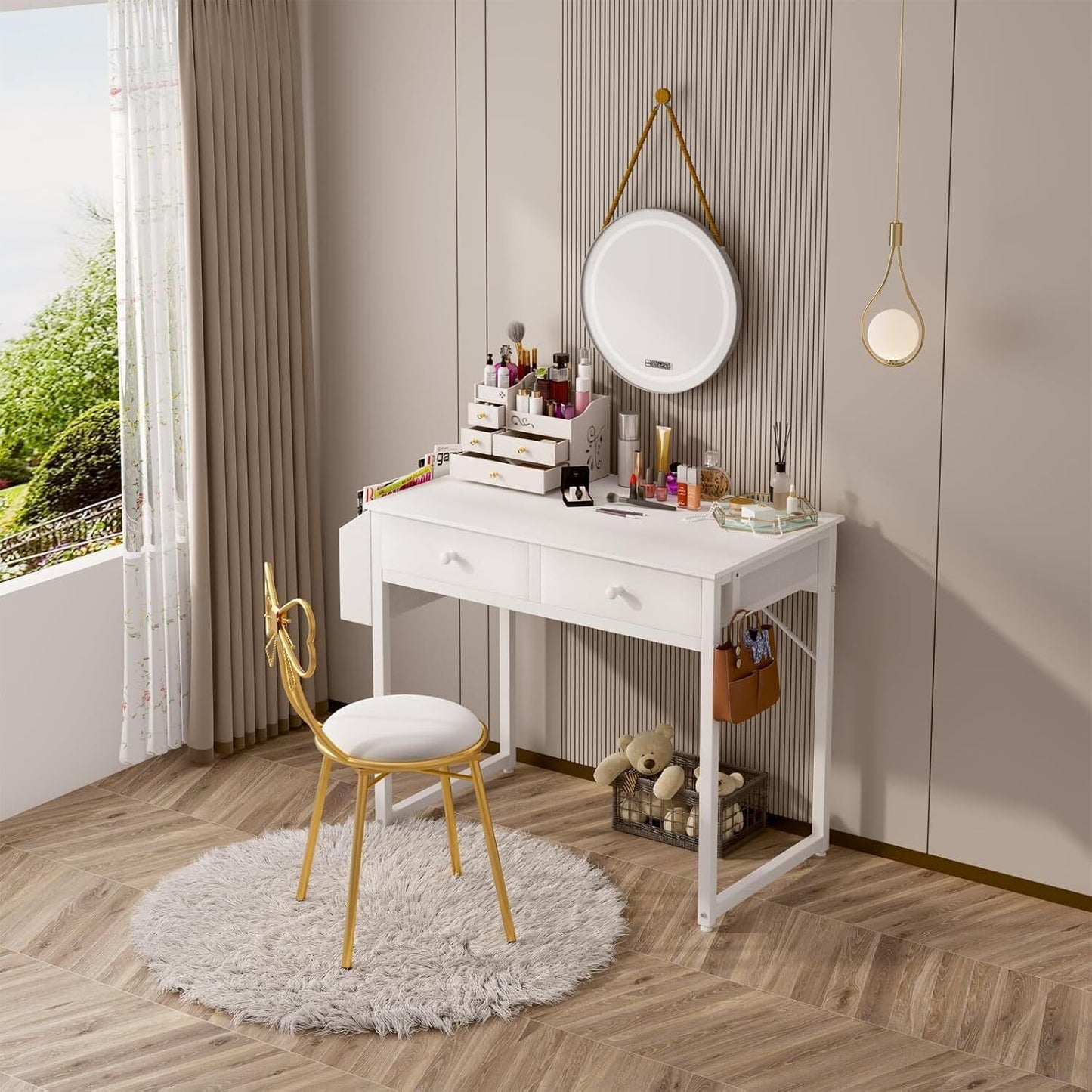 Small White Desk with Drawers - for Bedroom, 32 Inch Home Computer Desk