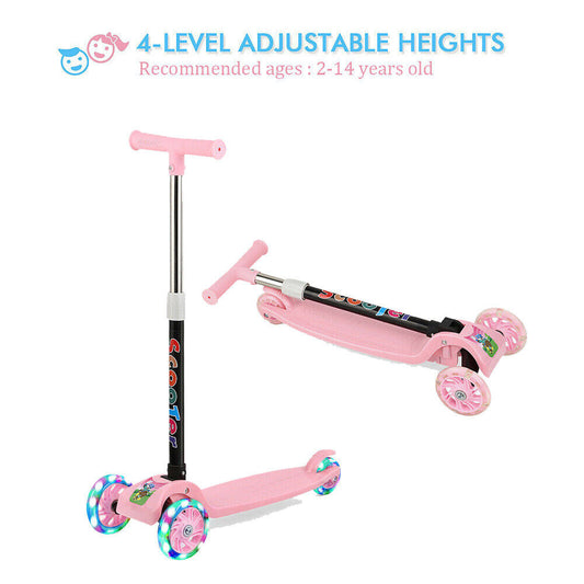 3 Wheel LED Kick Scooter Children Scooter Adjustable Handlebar Toddler Girls Boy