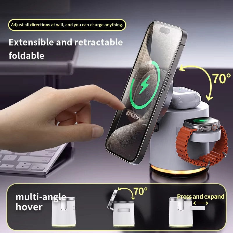 Fast Wireless Charging Station Stand Folding Holder for iPhone, Airpods, Watch