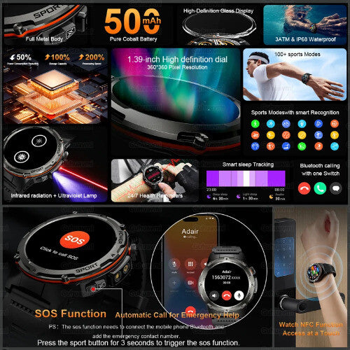 Smartwatch IP68 Outdoor Sport Watch Fitness Tracker Health Monitor BT Call