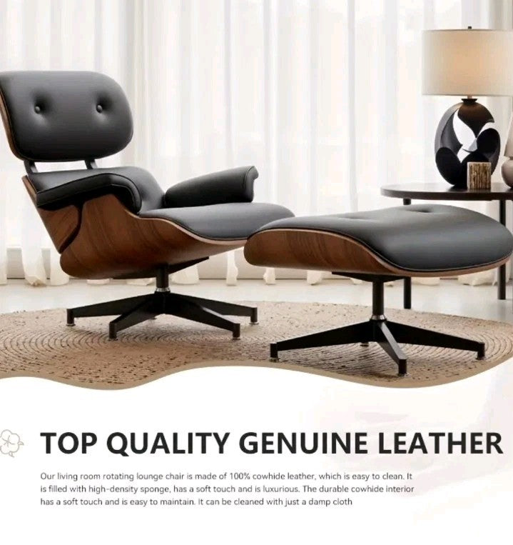 Leather Recliner Chair with Ottoman - Mid-Century Modern Accent Lounge Chair