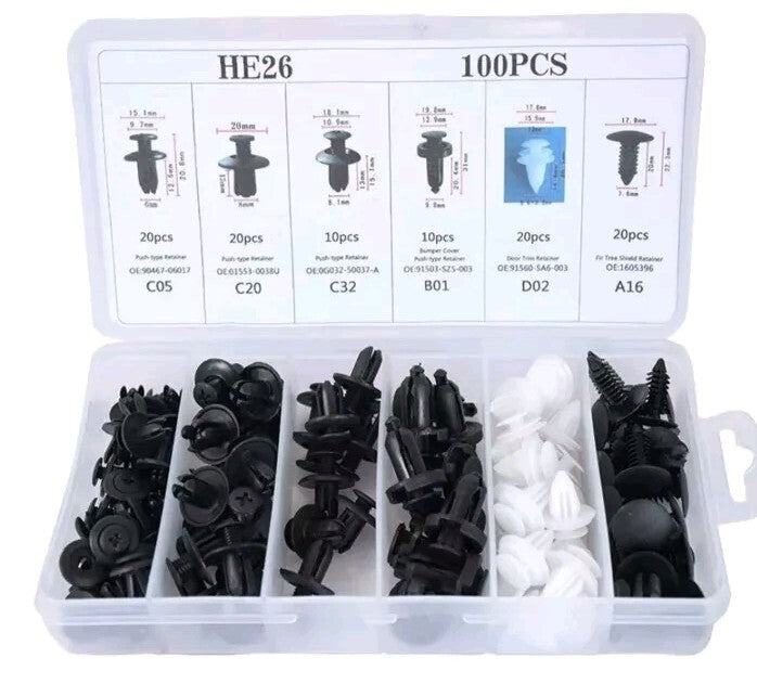 100x Car Body Push Retainer Pin Rivet Bumper Door Trim Panel Fastener Clips Kit