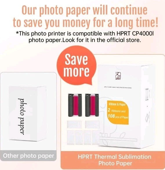 HPRT PHOTO PRINTER 4"X6",+20 SHEETS&1 RIBBON,WI-FI WIRELESS INSTANT PICTURE