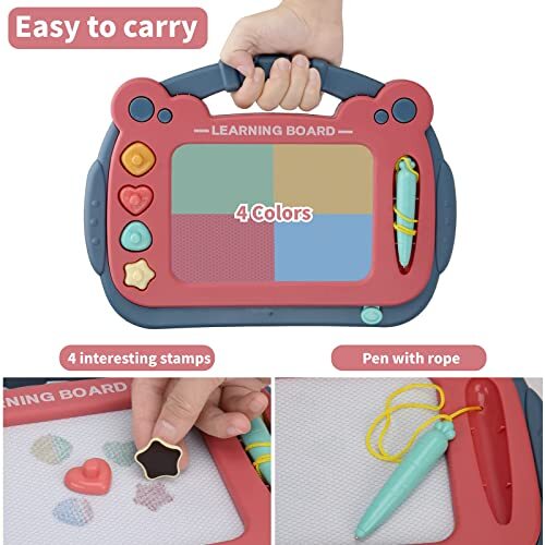 Magnetic Drawing Board for Toddlers 1-3, Color Erasable Doodle Writing Blue