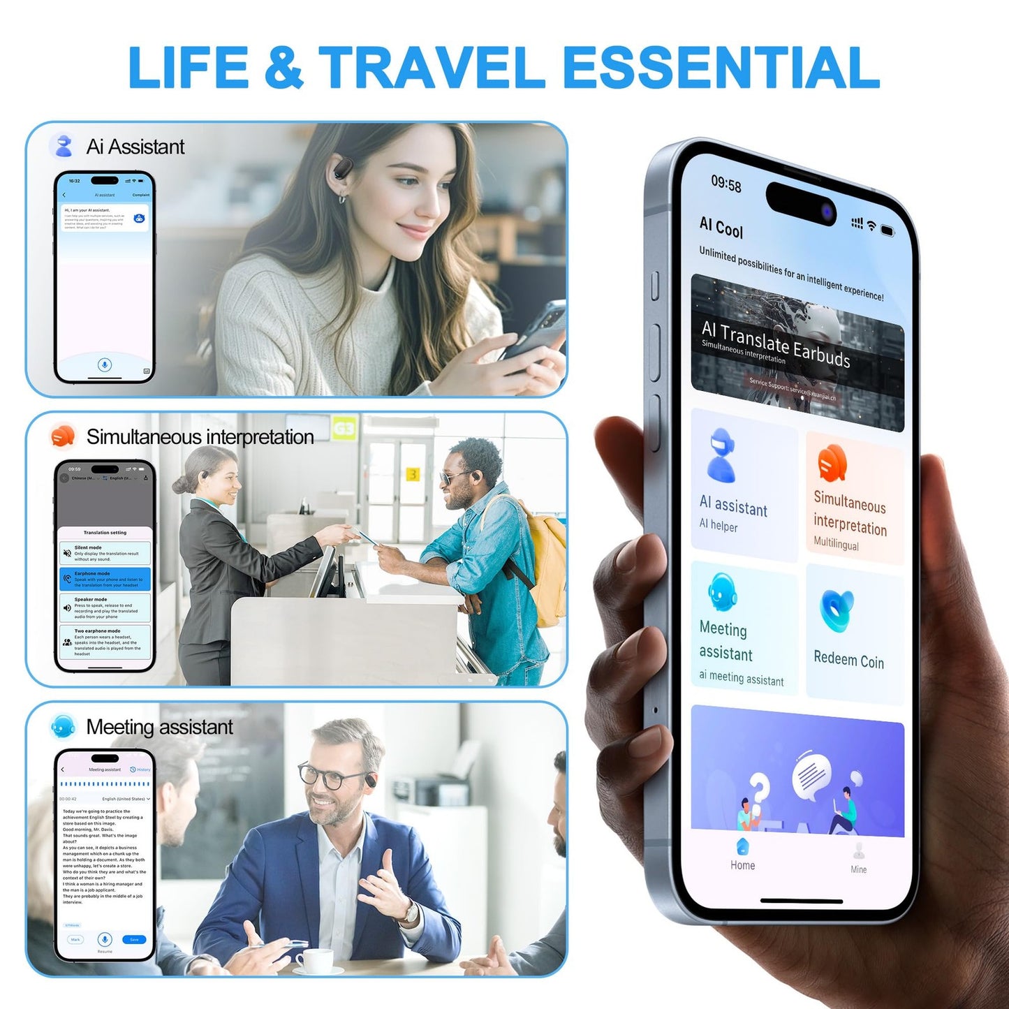 Translation Earbuds Real Time,Ai Language Translation Headphones,Open-Ear Tra...