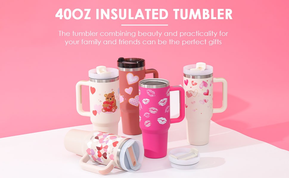 40 Oz Tumbler With Handle Straw Insulated, Stainless Steel Spill Proof Vacuum Co