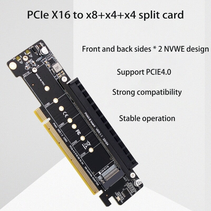 PCIE 4.0 X16 to X8+X4+X4 Splitter Adapter PCIe to 2x M.2 NVME SSD Expansion Card